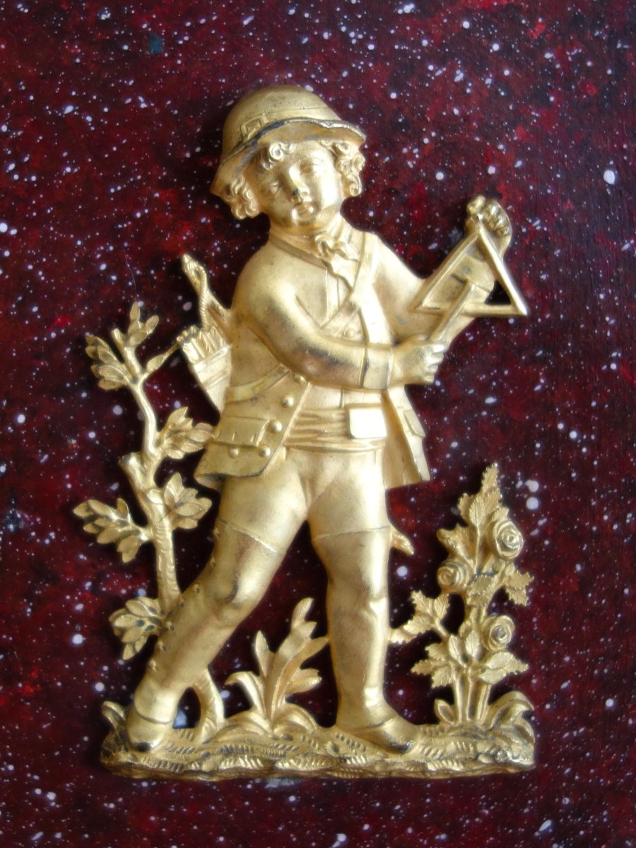 Pair Of Miniature Medallions In Gilded Bronze With Mercury On A Faux Porphyry Background - Early 19th Century-photo-1