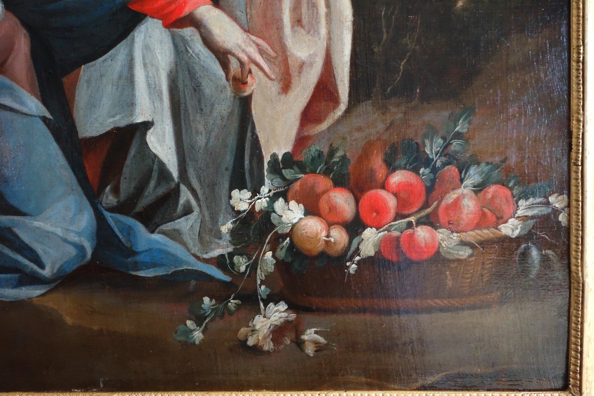 Grd tableau d'Autel 18e - La Vierge et l'Enfant servis par un ange d'après S Vouet : 110x125cm-photo-4