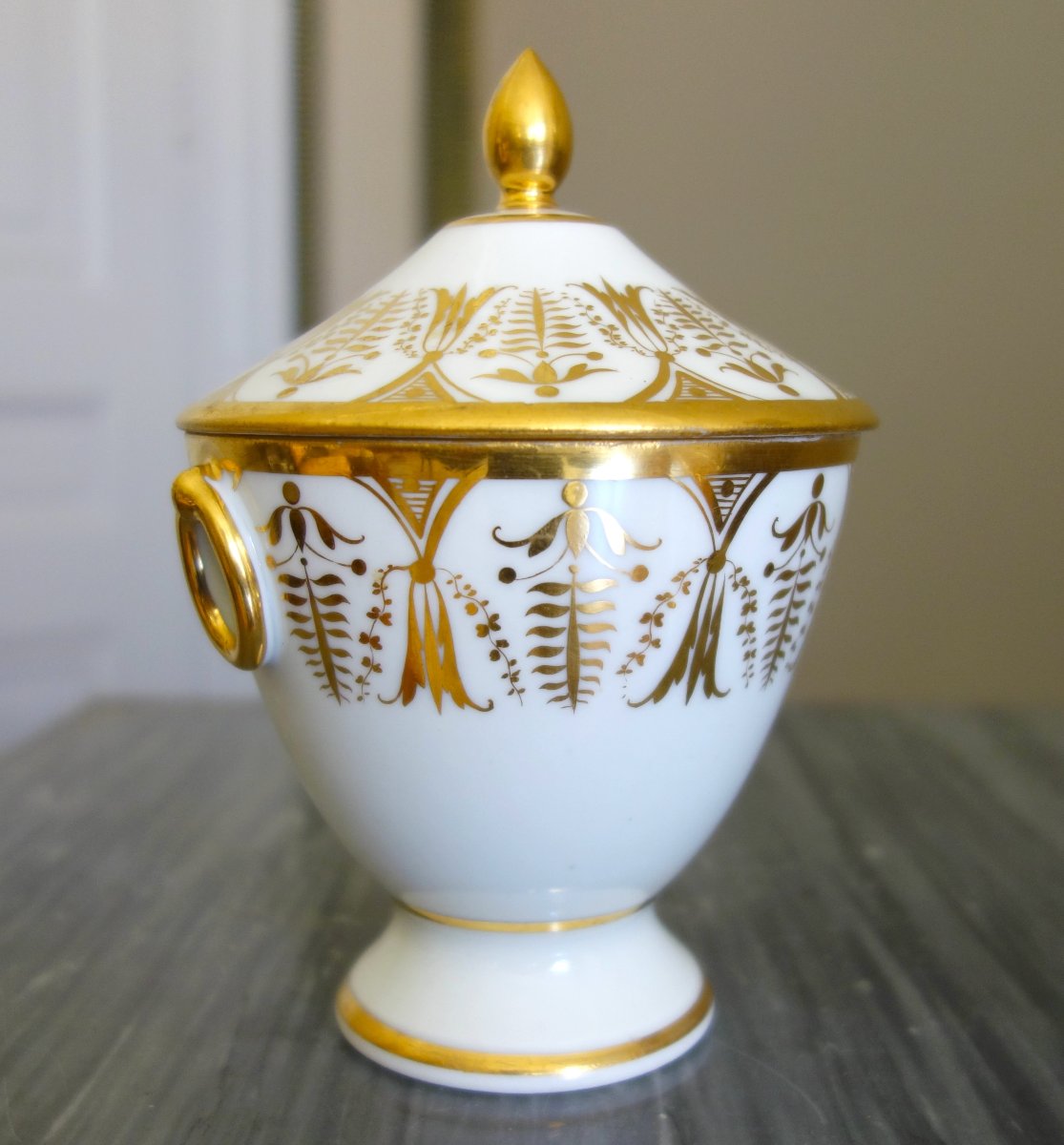 White And Gold Empire-style Porcelain Sugar Bowl And Candy Dish-photo-2