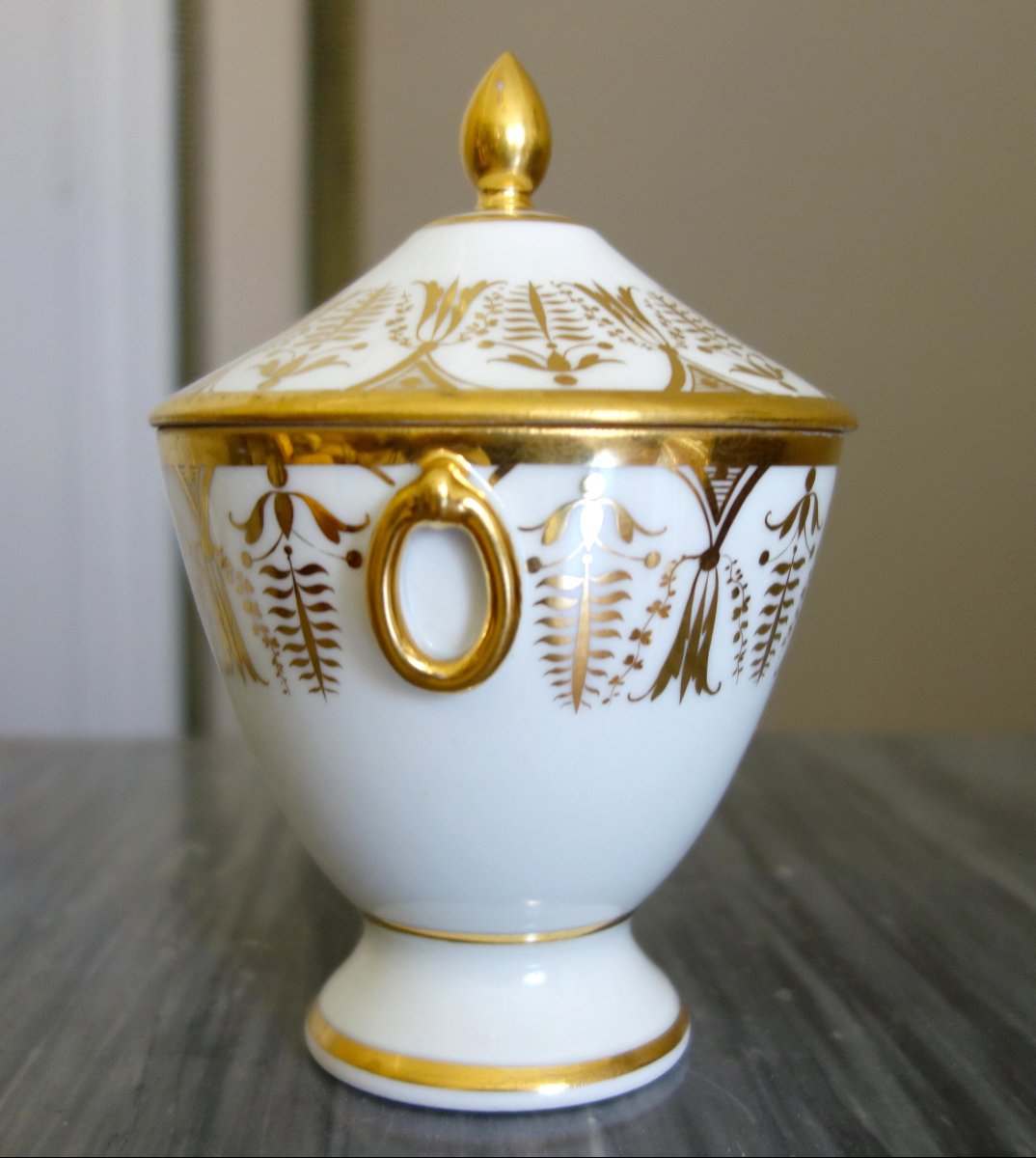 White And Gold Empire-style Porcelain Sugar Bowl And Candy Dish-photo-3