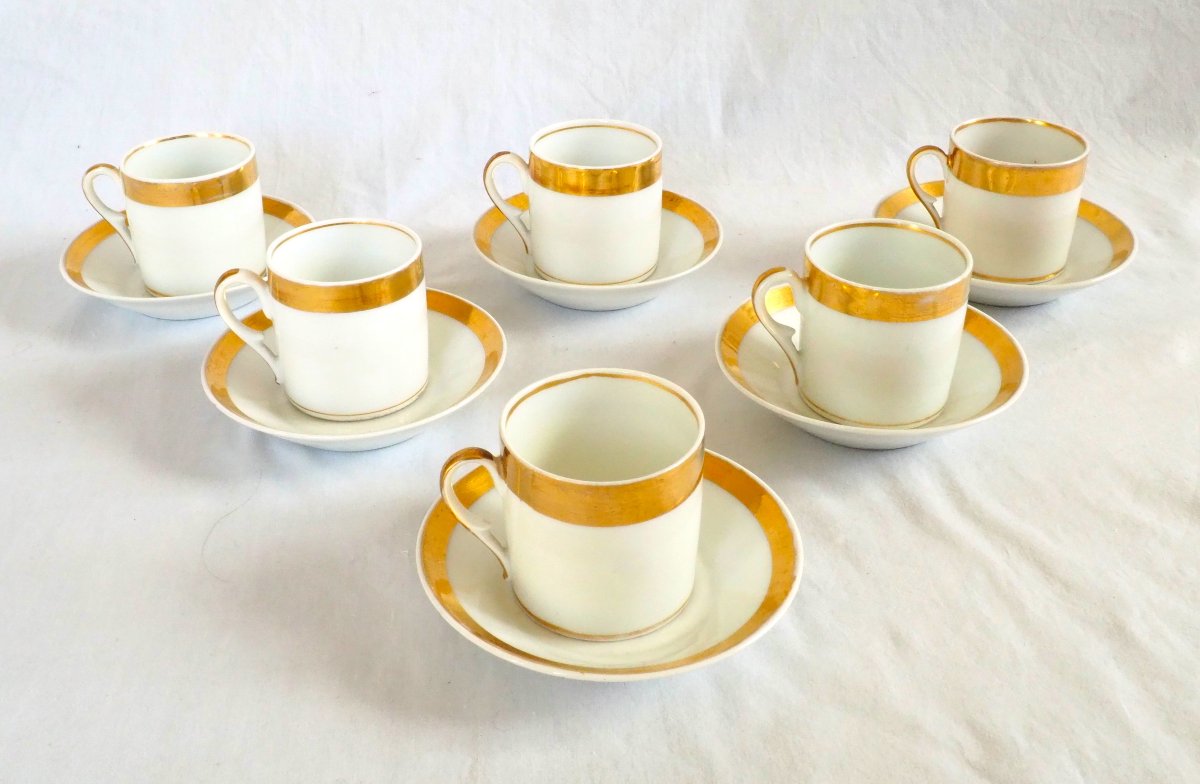 Service à café de 6 tasses litron en Porcelaine de Paris dorée or fin - Empire début 19e-photo-2