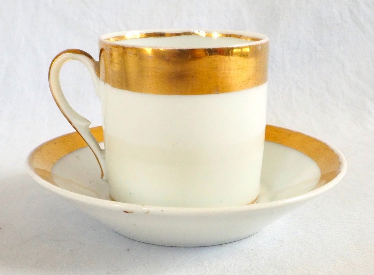 Service à café de 6 tasses litron en Porcelaine de Paris dorée or fin - Empire début 19e-photo-4