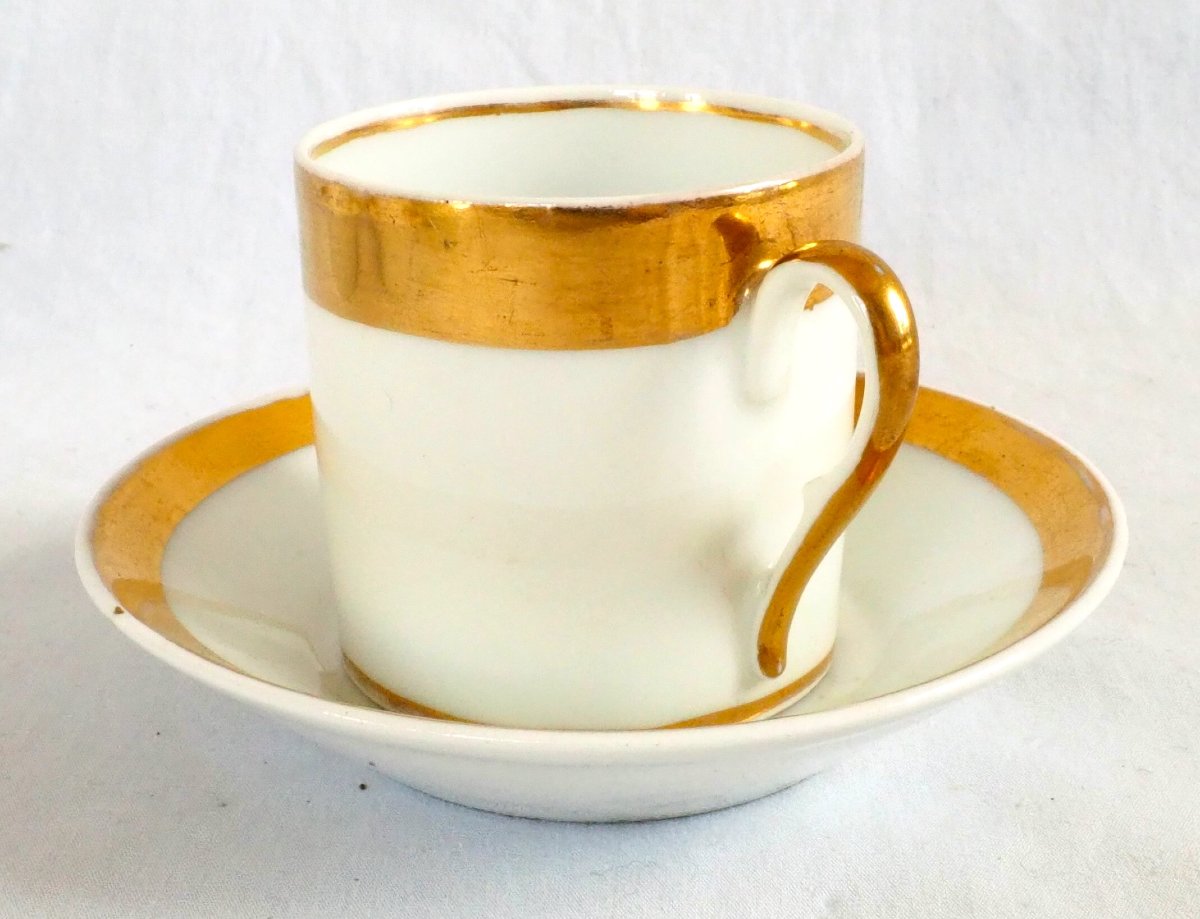 Service à café de 6 tasses litron en Porcelaine de Paris dorée or fin - Empire début 19e-photo-1
