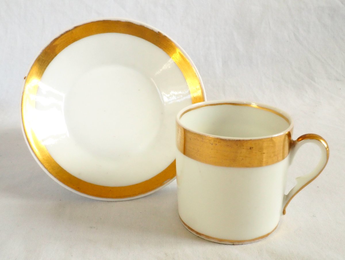Service à café de 6 tasses litron en Porcelaine de Paris dorée or fin - Empire début 19e-photo-2