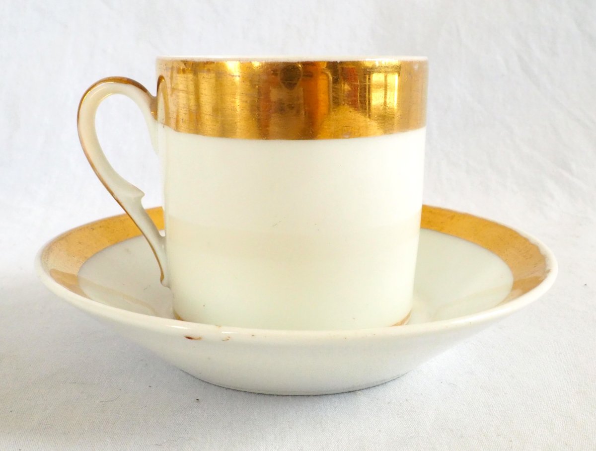 Service à café de 6 tasses litron en Porcelaine de Paris dorée or fin - Empire début 19e-photo-3