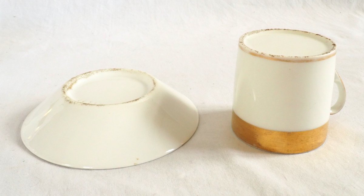 Service à café de 6 tasses litron en Porcelaine de Paris dorée or fin - Empire début 19e-photo-4