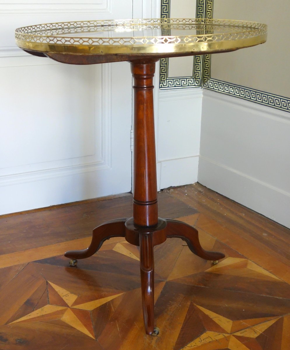 Louis XVI-era Tilting Side Table Made Of Solid Mahogany And Marble-photo-2