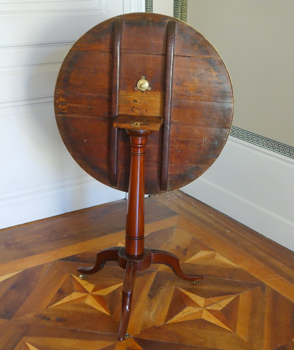Louis XVI-era Tilting Side Table Made Of Solid Mahogany And Marble-photo-4