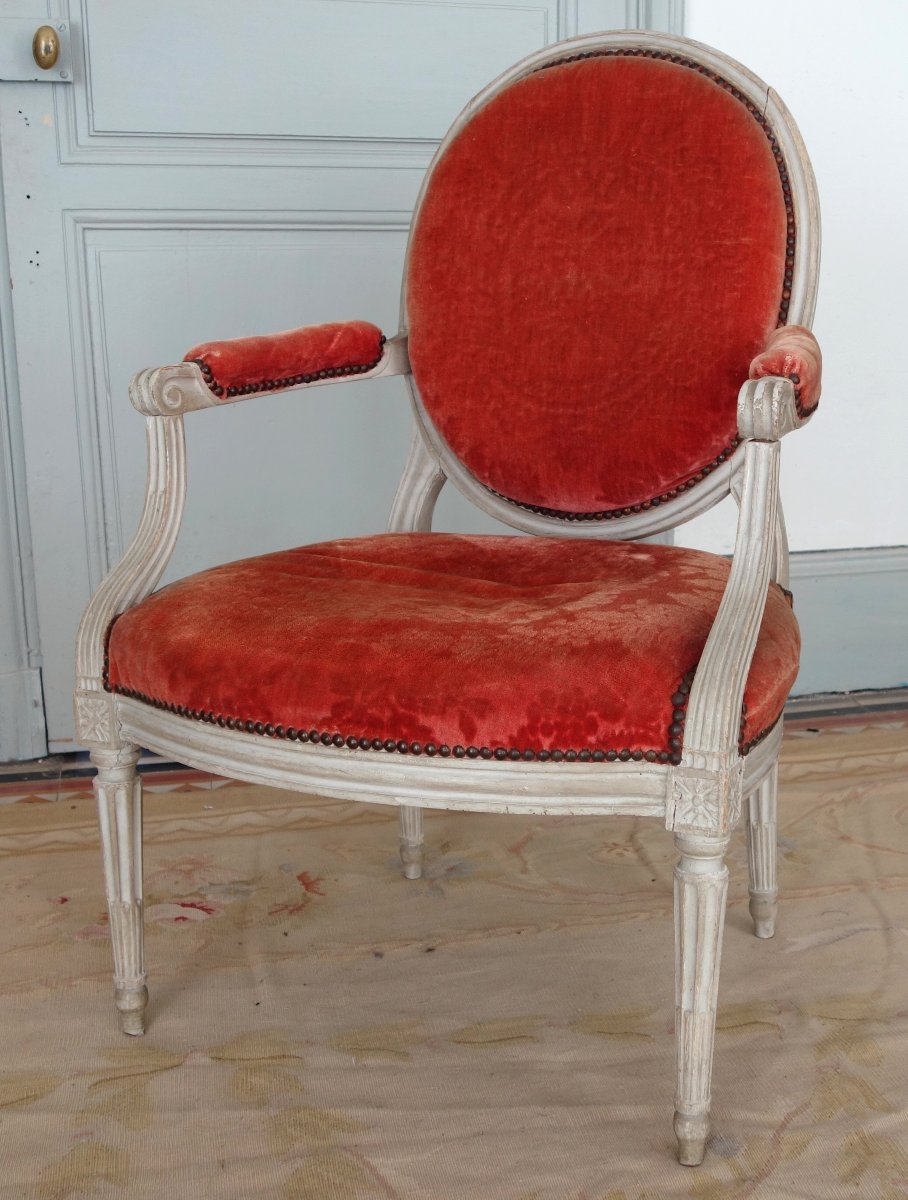 Mobilier de salon 9 pièces d'époque Louis XVI - estampille de Jacques Lechartier-photo-2