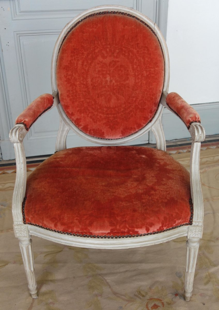 Mobilier de salon 9 pièces d'époque Louis XVI - estampille de Jacques Lechartier-photo-4