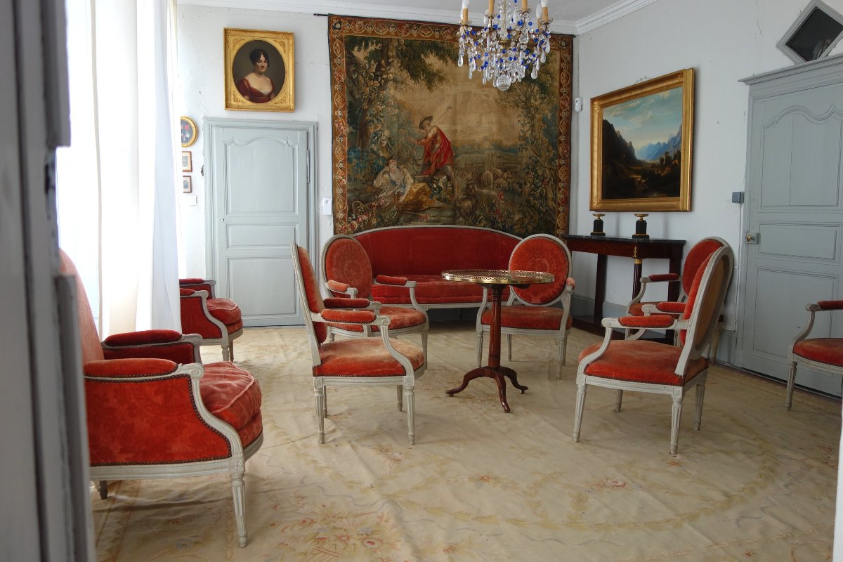 Mobilier de salon 9 pièces d'époque Louis XVI - estampille de Jacques Lechartier-photo-8
