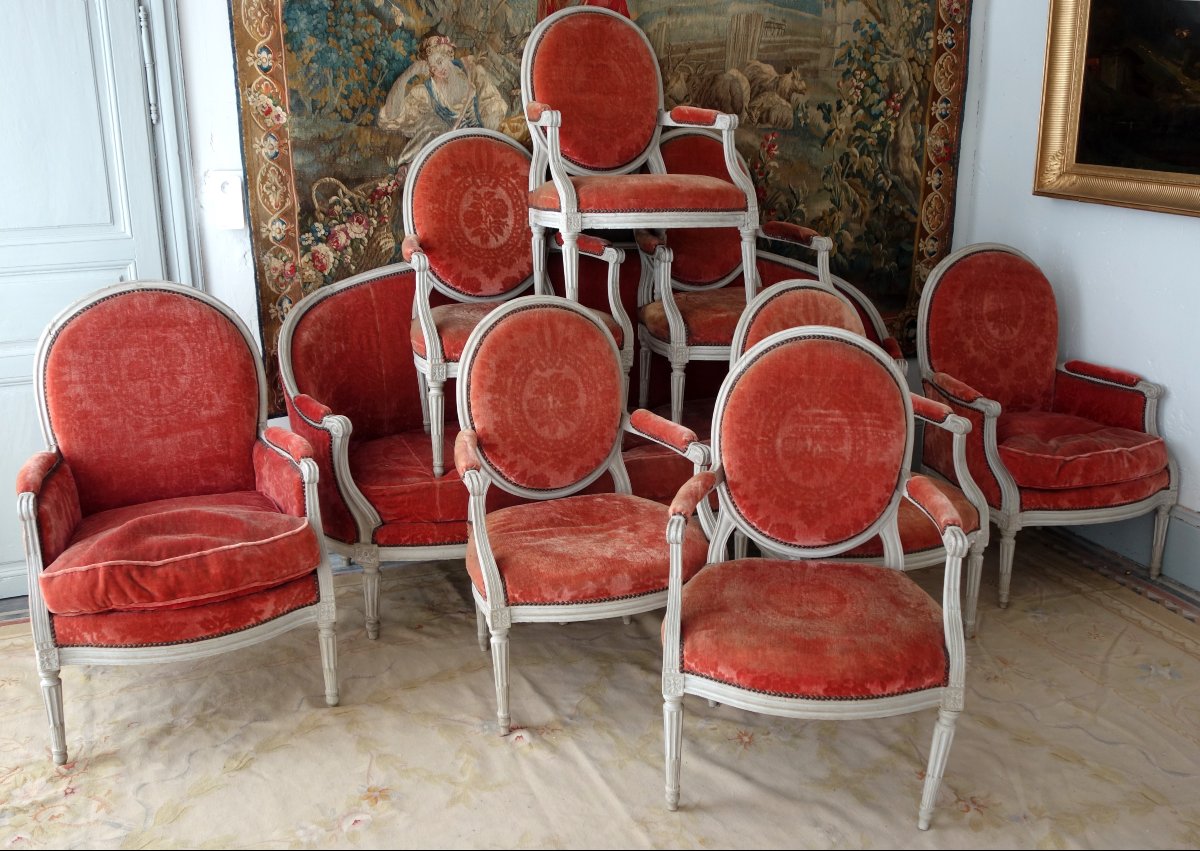 Mobilier de salon 9 pièces d'époque Louis XVI - estampille de Jacques Lechartier