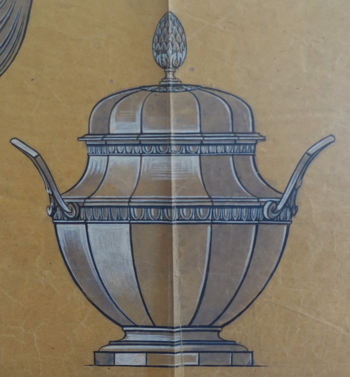 Gouache - Silversmithing Illustration: Louis XVI-style Silver Coffee Service In A Frame - 80 Cm X 58 Cm-photo-4