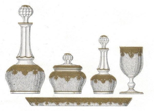 Saint Louis - carafe à liqueur en cristal gravé doré à l'or fin - modèle Nelly de style Empire-photo-2