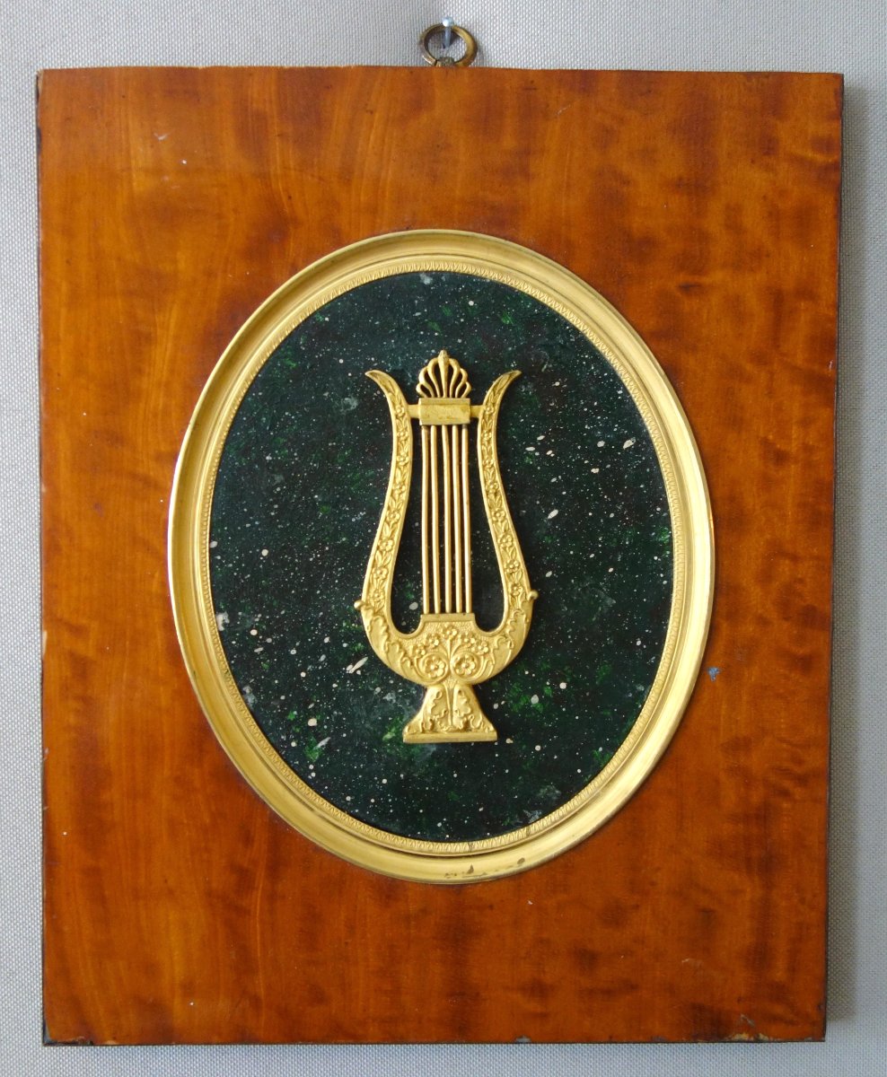 Grande miniature Empire en bronze ciselé et doré au mercure, cadre en citronnier : 29x24cm-photo-2