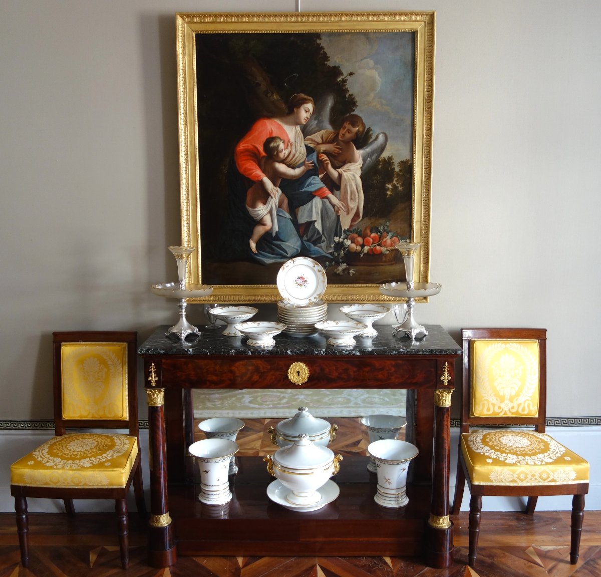   Service à dessert : 12 assiettes et 4 plats en porcelaine de Paris à décor fleuri - vers 1840-photo-8