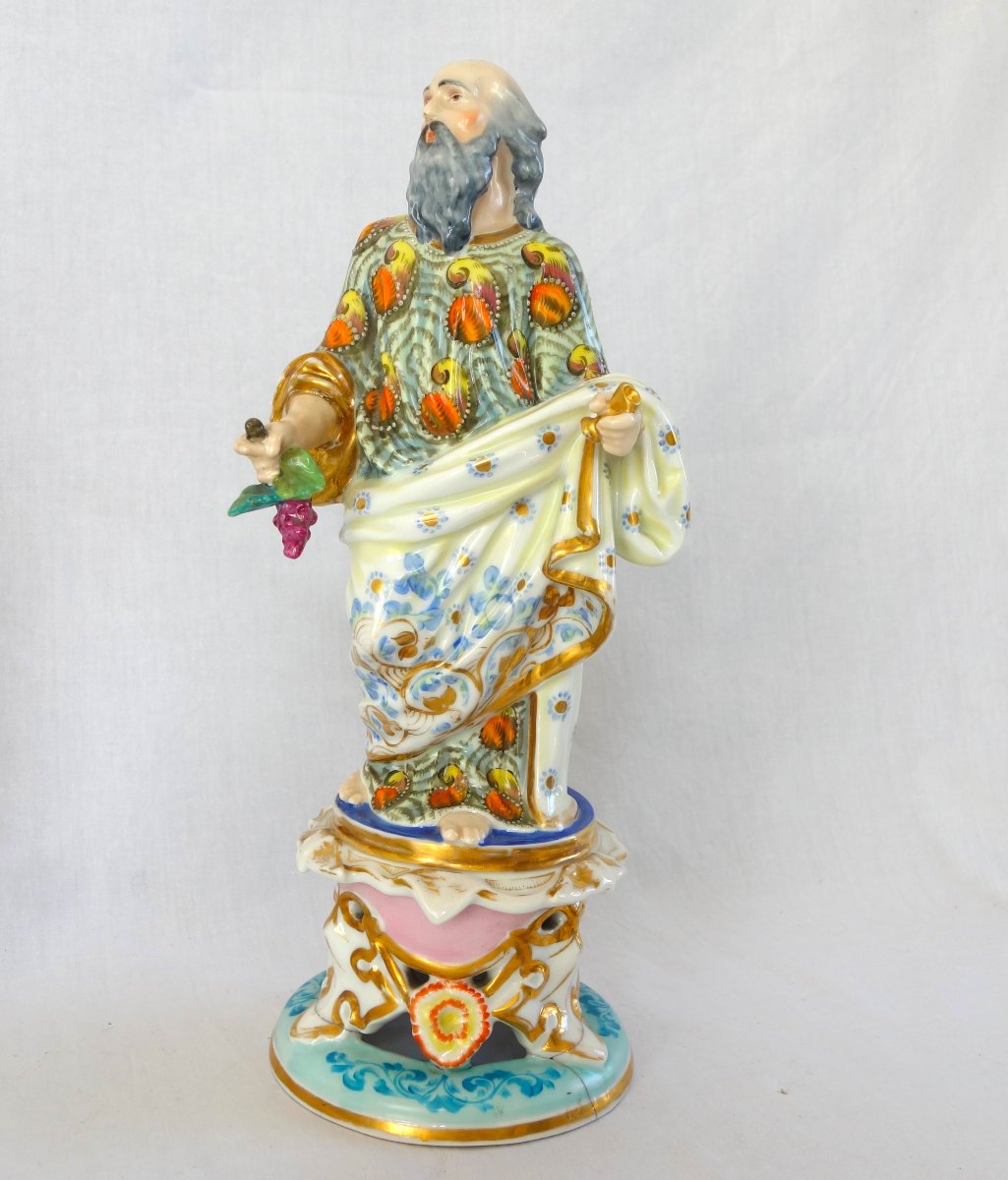 Paire de grandes statues Flore et Bachus en porcelaine de Paris polychrome et or - circa 1840-photo-1