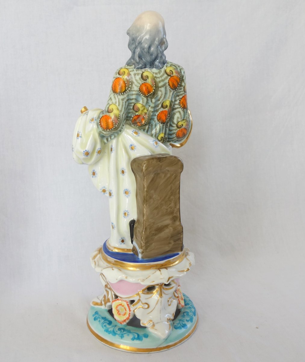 Paire de grandes statues Flore et Bachus en porcelaine de Paris polychrome et or - circa 1840-photo-5
