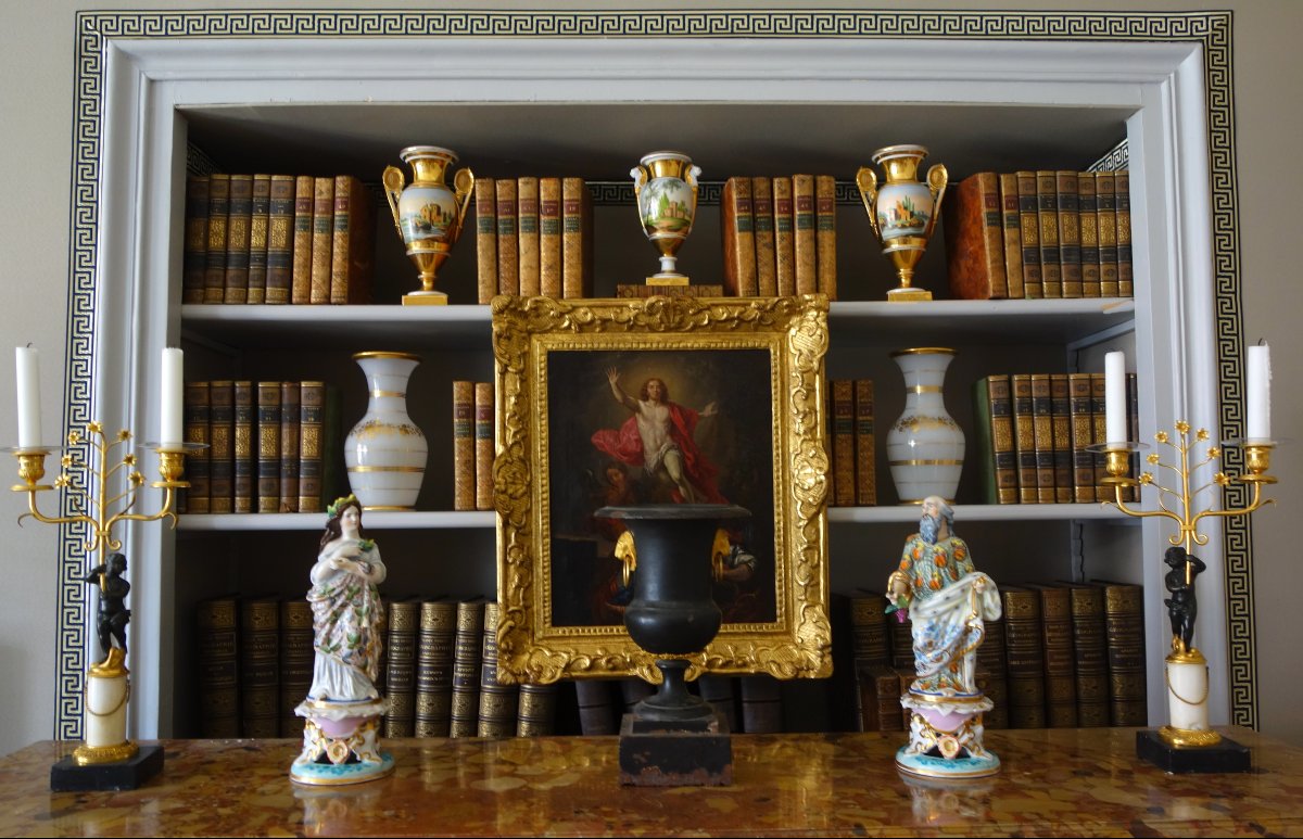 Paire de grandes statues Flore et Bachus en porcelaine de Paris polychrome et or - circa 1840-photo-8