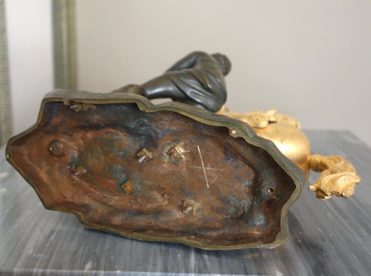 Cheval de Marly groupe en bronze patiné et doré au mercure d'époque Restauration - début 19ème-photo-5