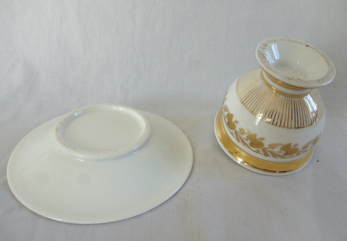 Grande tasse à petit-déjeuner / à chocolat en porcelaine de Paris dorée, époque Empire-photo-5