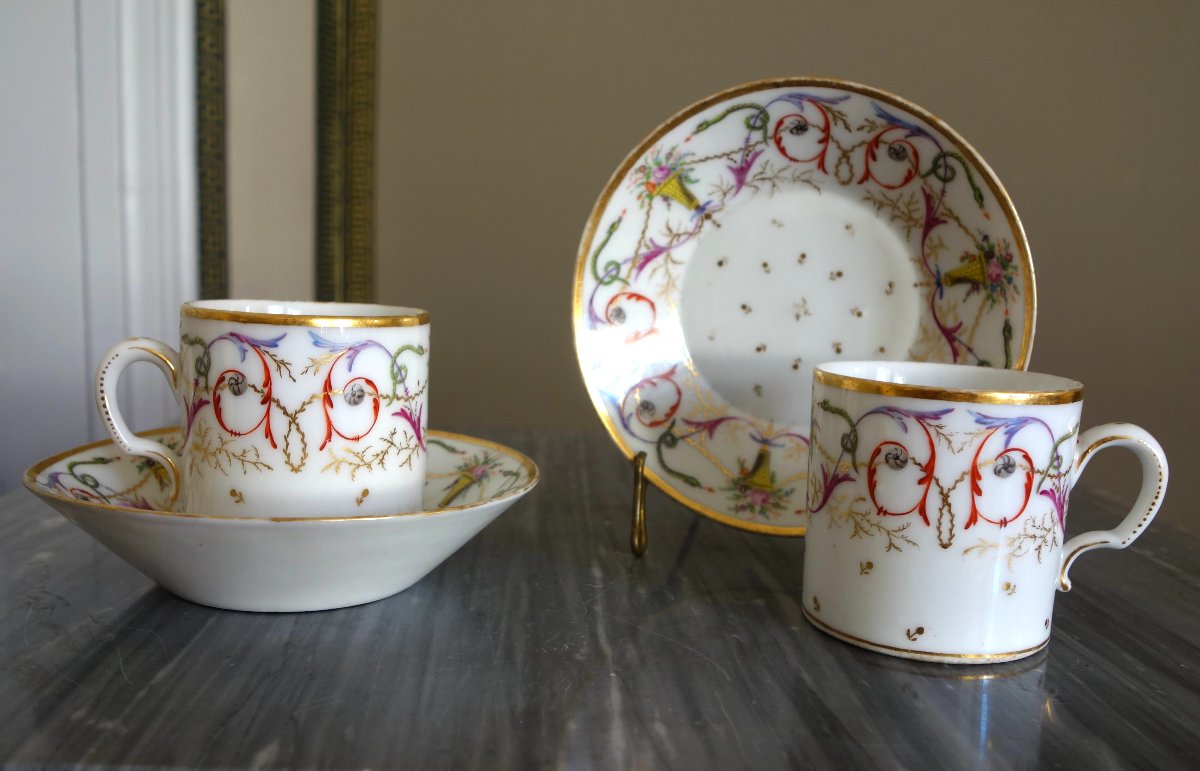 Pair Of Louis XVI Directoire-era Litron Cups With Polychrome And Gold Decoration-photo-2