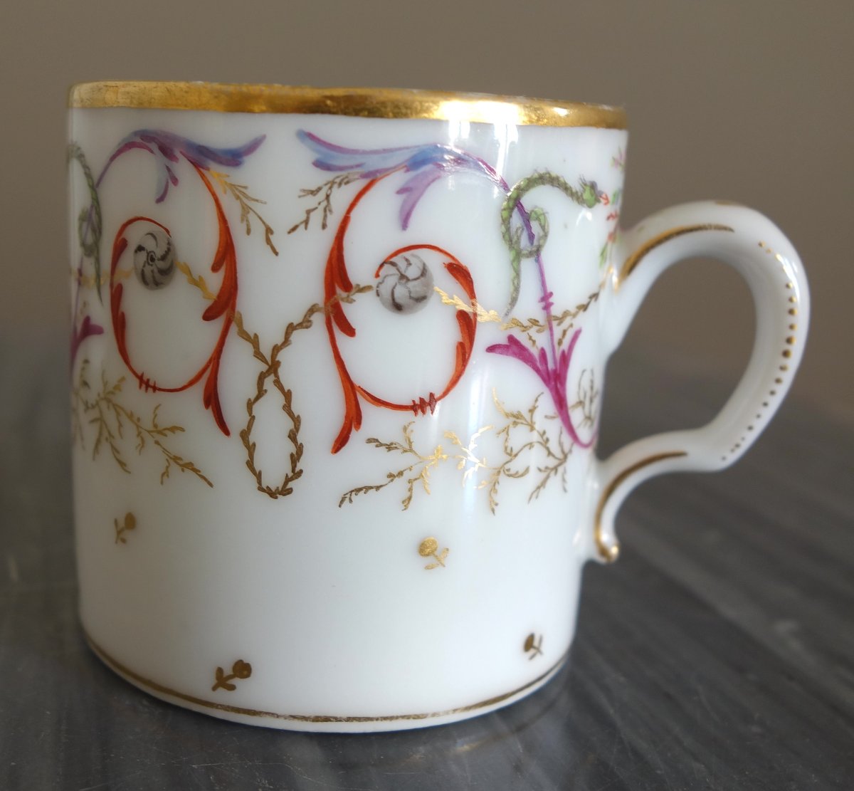 Pair Of Louis XVI Directoire-era Litron Cups With Polychrome And Gold Decoration-photo-4