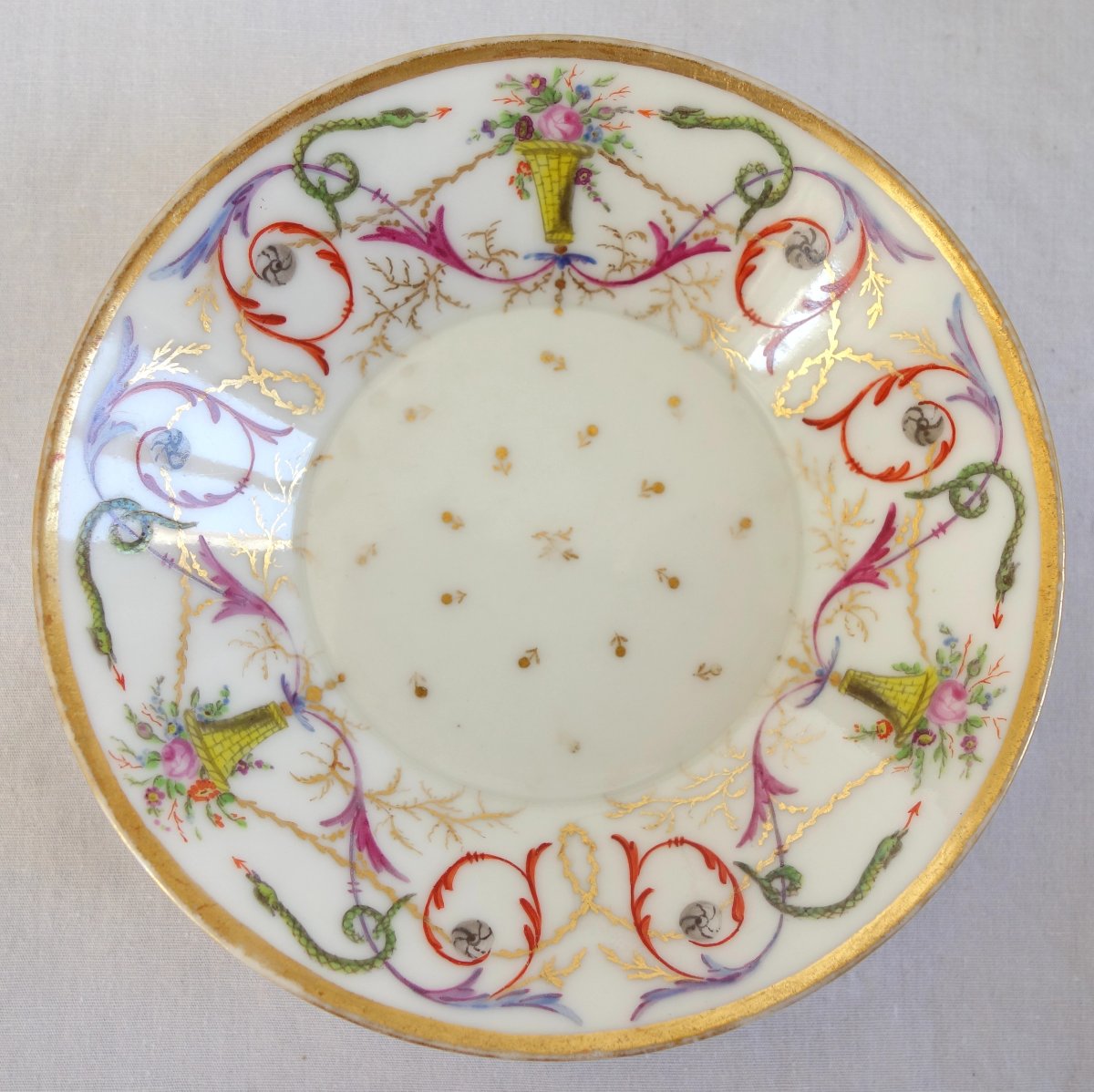 Pair Of Louis XVI Directoire-era Litron Cups With Polychrome And Gold Decoration-photo-5