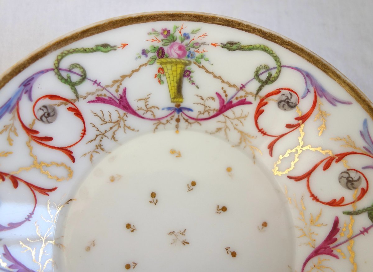 Pair Of Louis XVI Directoire-era Litron Cups With Polychrome And Gold Decoration-photo-6