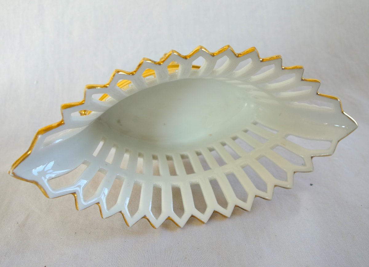 Openwork, Teardrop-shaped Bowl, Paris Porcelain Gilded With Gold, Empire/restoration Period-photo-4