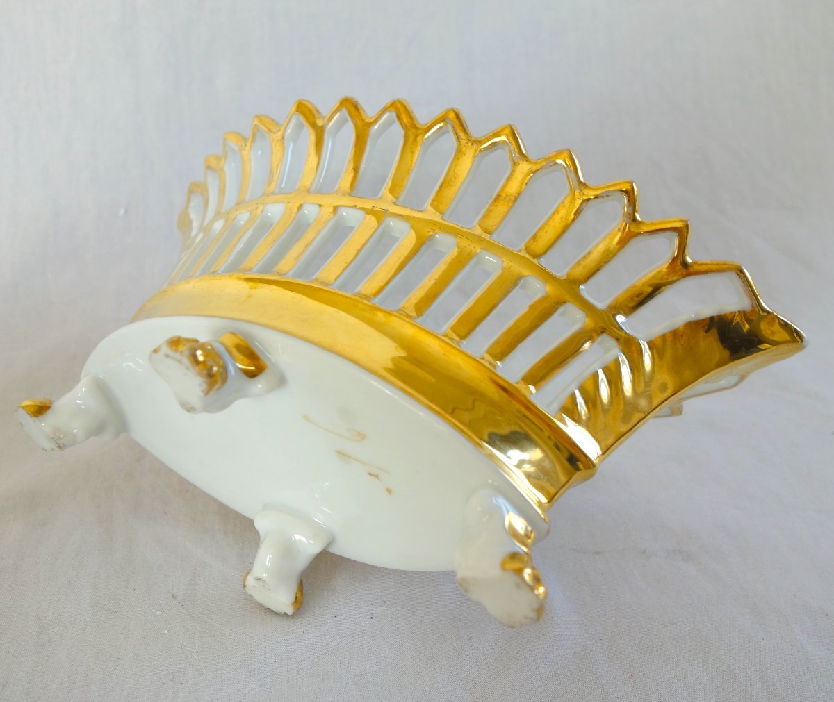 Openwork, Teardrop-shaped Bowl, Paris Porcelain Gilded With Gold, Empire/restoration Period-photo-5
