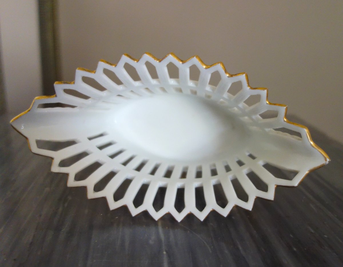 Openwork, Teardrop-shaped Bowl, Paris Porcelain Gilded With Gold, Empire/restoration Period-photo-7