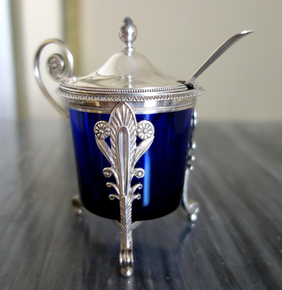 Empire-style Mustard Jar In Solid Silver And Blue Crystal—2nd Rooster Hallmark-photo-2