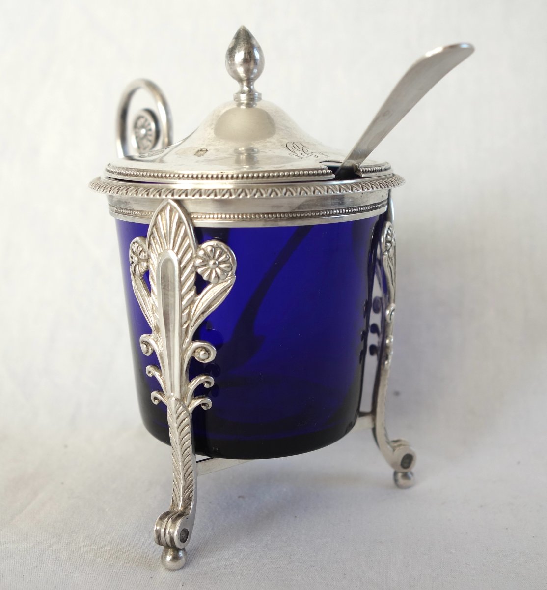 Empire-style Mustard Jar In Solid Silver And Blue Crystal—2nd Rooster Hallmark-photo-1