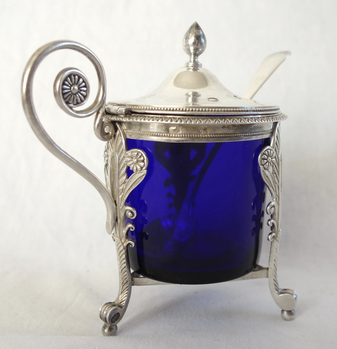 Empire-style Mustard Jar In Solid Silver And Blue Crystal—2nd Rooster Hallmark-photo-2