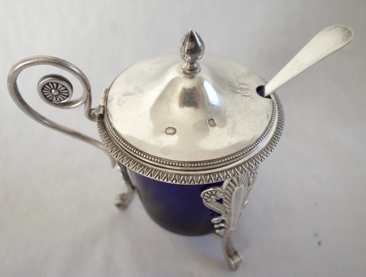 Empire-style Mustard Jar In Solid Silver And Blue Crystal—2nd Rooster Hallmark-photo-3