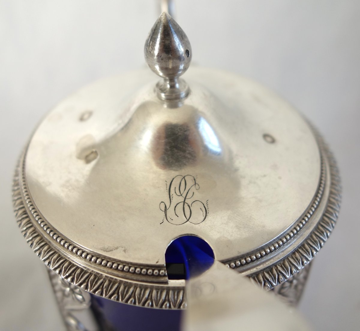 Empire-style Mustard Jar In Solid Silver And Blue Crystal—2nd Rooster Hallmark-photo-6