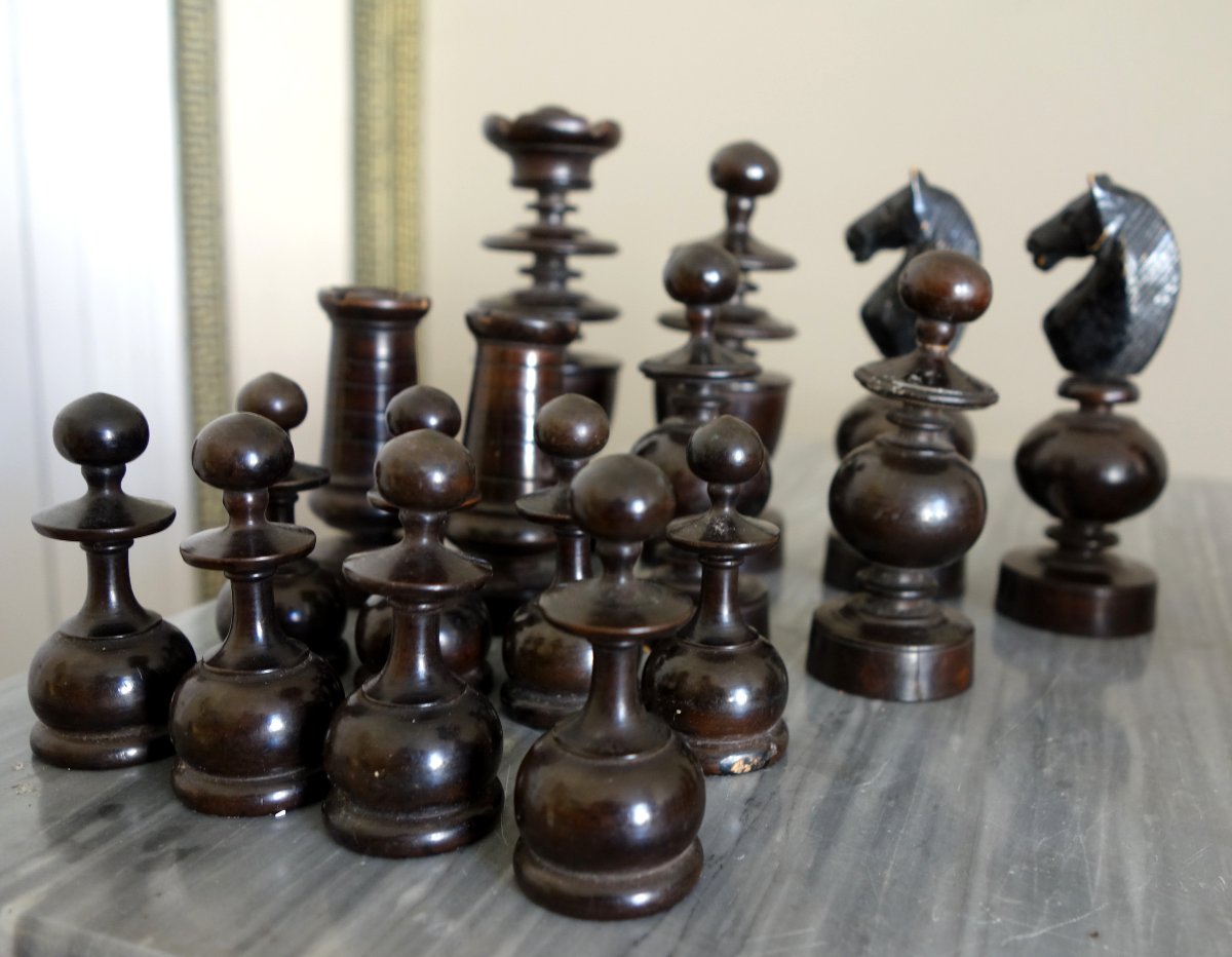 Jeu d'echecs d'époque début 19e en buis tourné et sculpté - idéal complément table tric trac-photo-2