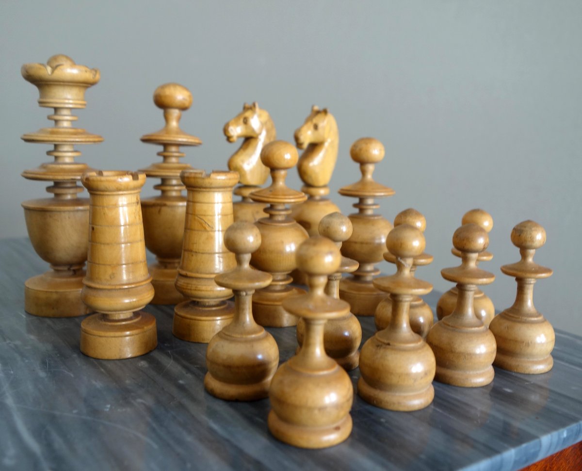 Jeu d'echecs d'époque début 19e en buis tourné et sculpté - idéal complément table tric trac-photo-3
