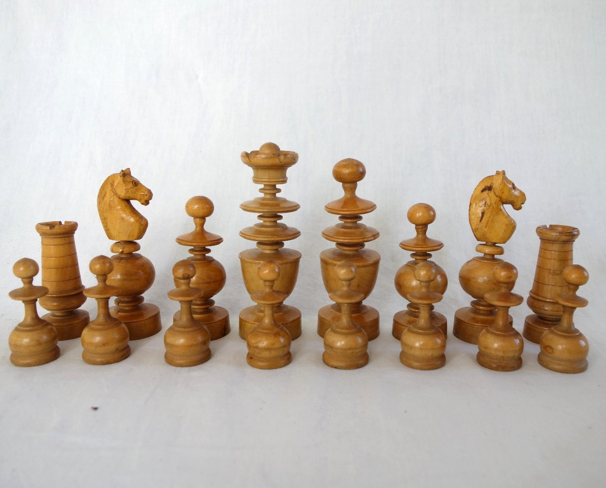 Jeu d'echecs d'époque début 19e en buis tourné et sculpté - idéal complément table tric trac-photo-4