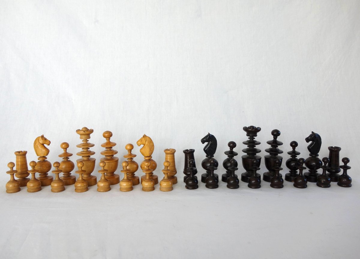 Jeu d'echecs d'époque début 19e en buis tourné et sculpté - idéal complément table tric trac-photo-5