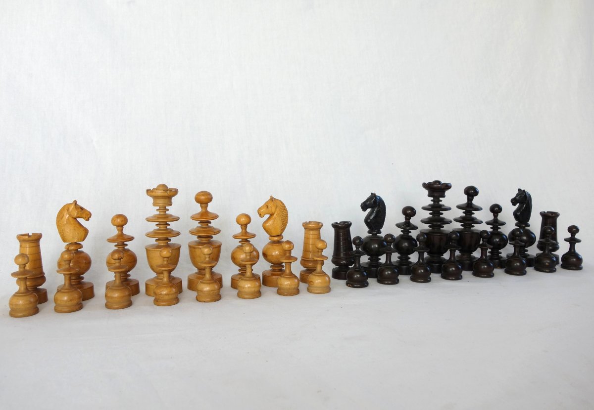 Jeu d'echecs d'époque début 19e en buis tourné et sculpté - idéal complément table tric trac-photo-6