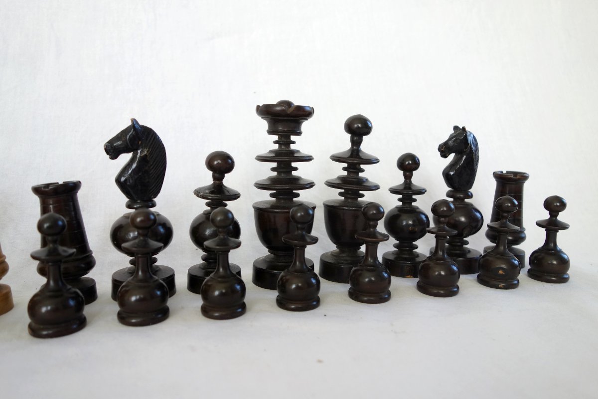 Jeu d'echecs d'époque début 19e en buis tourné et sculpté - idéal complément table tric trac-photo-8