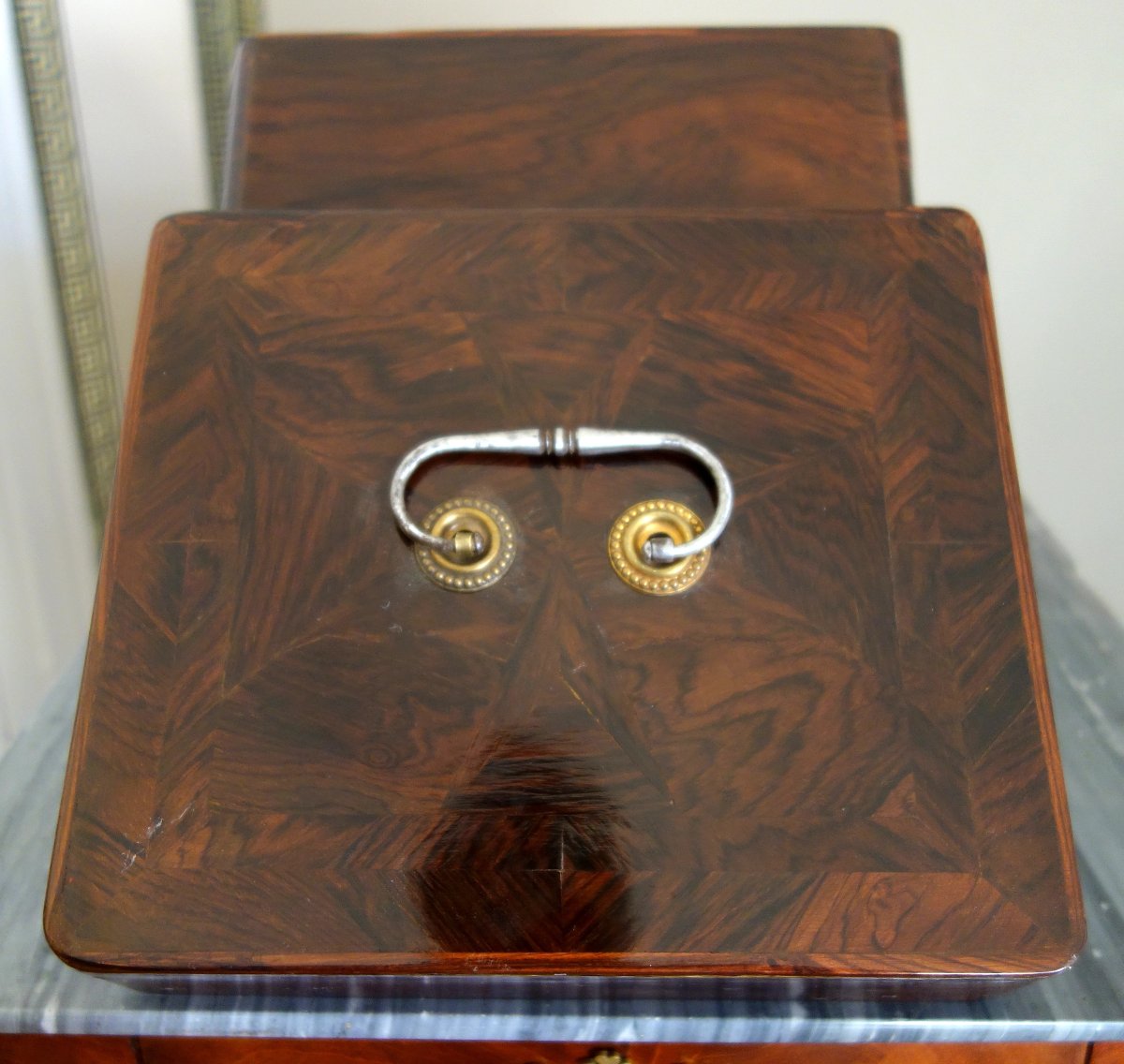 Coffret de voyage d'époque Louis XV en marqueterie de bois de violette - Croix de Malte-photo-5