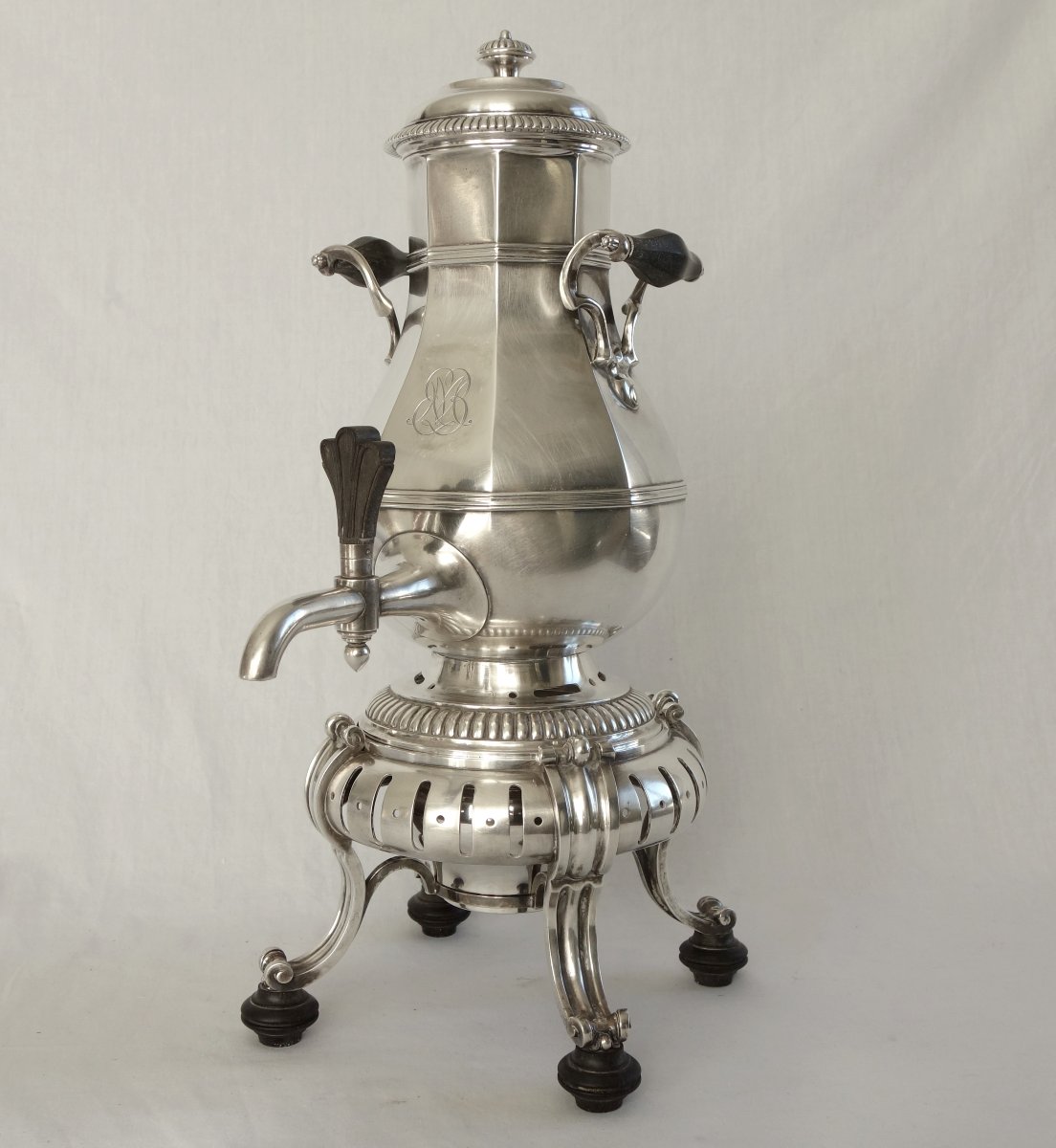 Cardeilhac: Regency-style Samovar / Tea Dispenser In Silver-plated Metal-photo-3