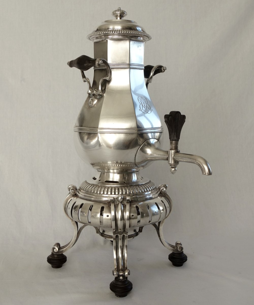 Cardeilhac: Regency-style Samovar / Tea Dispenser In Silver-plated Metal-photo-4