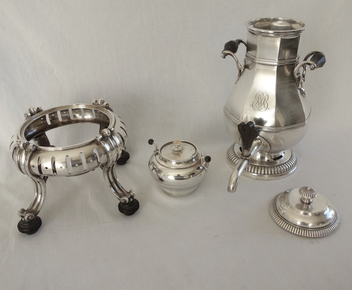 Cardeilhac: Regency-style Samovar / Tea Dispenser In Silver-plated Metal-photo-3