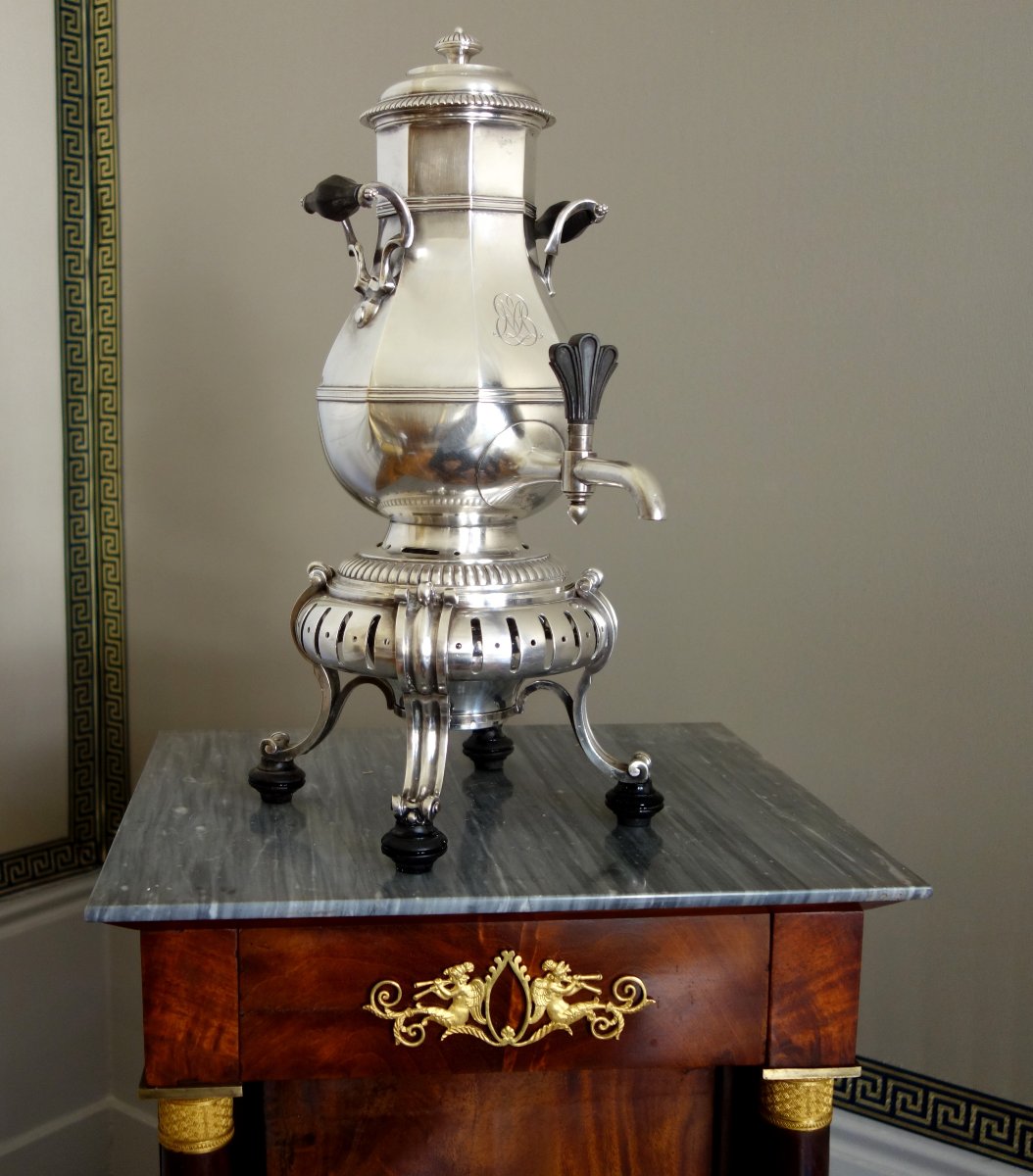 Cardeilhac: Regency-style Samovar / Tea Dispenser In Silver-plated Metal