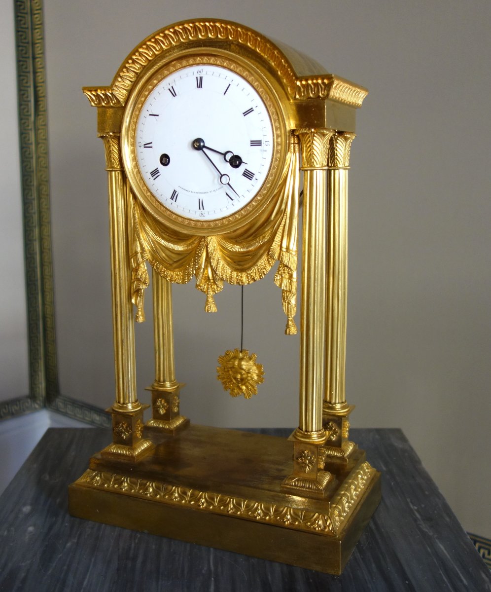Pendule Forme Architecturale en bronze doré au mercure par Bachelard à Paris - époque Empire-photo-3