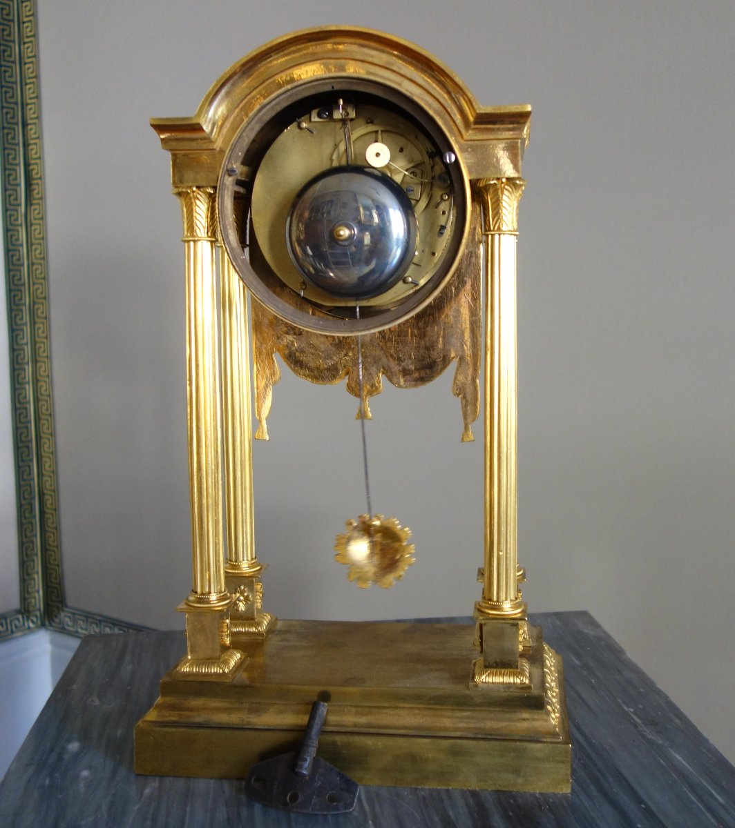 Pendule Forme Architecturale en bronze doré au mercure par Bachelard à Paris - époque Empire-photo-2
